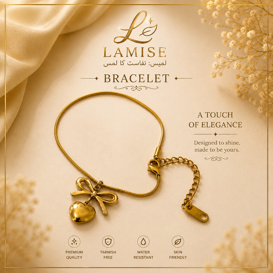 Lamise Bow Heart Bracelet | Charming Bow & Heart Dangle Bracelet
