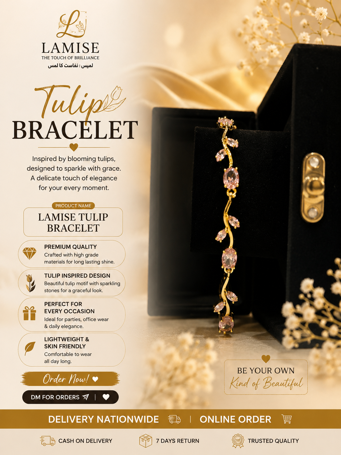Lamise Tulip Bracelet | Blooming Tulip Crystal Gold Bracelet