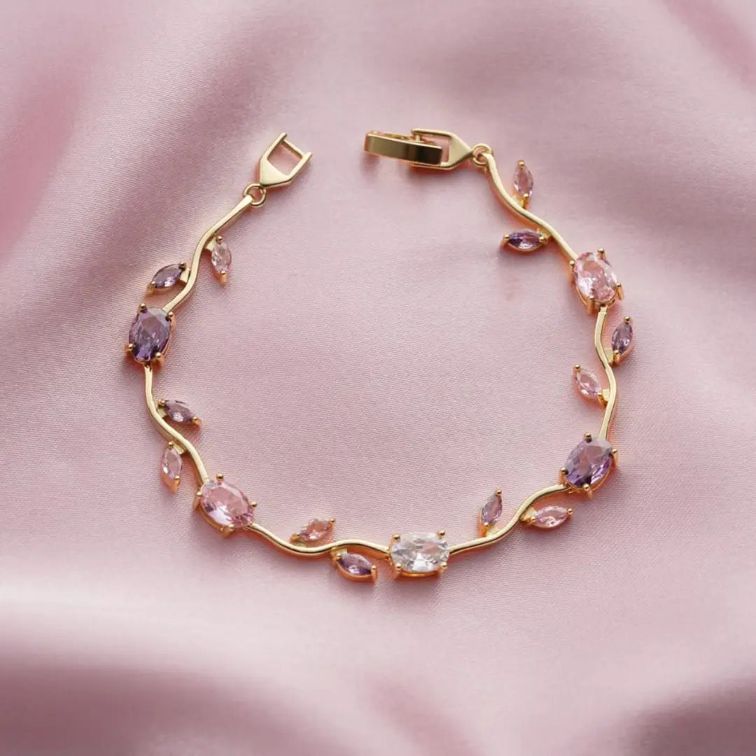 Lamise Tulip Bracelet | Blooming Tulip Crystal Gold Bracelet