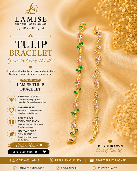 Lamise Tulip Bracelet | Blooming Tulip Crystal Gold Bracelet