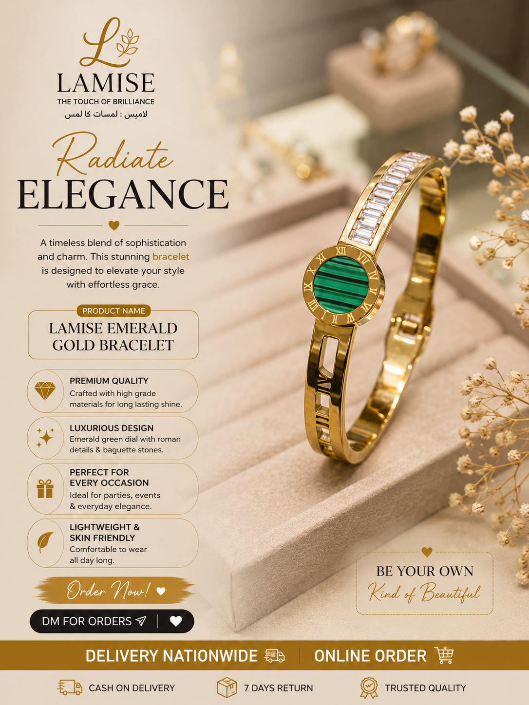 Lamise Emerald Gold Bracelet | Imperial Emerald & Baguette Gold Bracelet